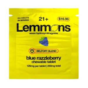 Lemmons 7-Hydroxymitragynine Kratom Chewable Tablets 2ct 125mg Per Tablet Blue razzleberry