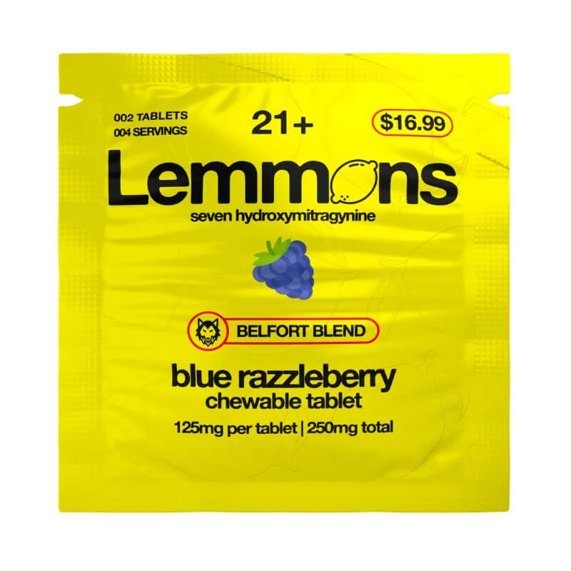 Lemmons 7-Hydroxymitragynine Kratom Chewable Tablets 2ct 125mg Per Tablet Blue razzleberry